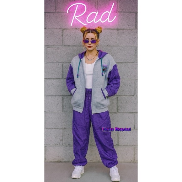 Vintage 80s White Stag Retro Ski Outfit Purple Quilted Hoodie Pants Fair Isle M - Picture 16 of 16